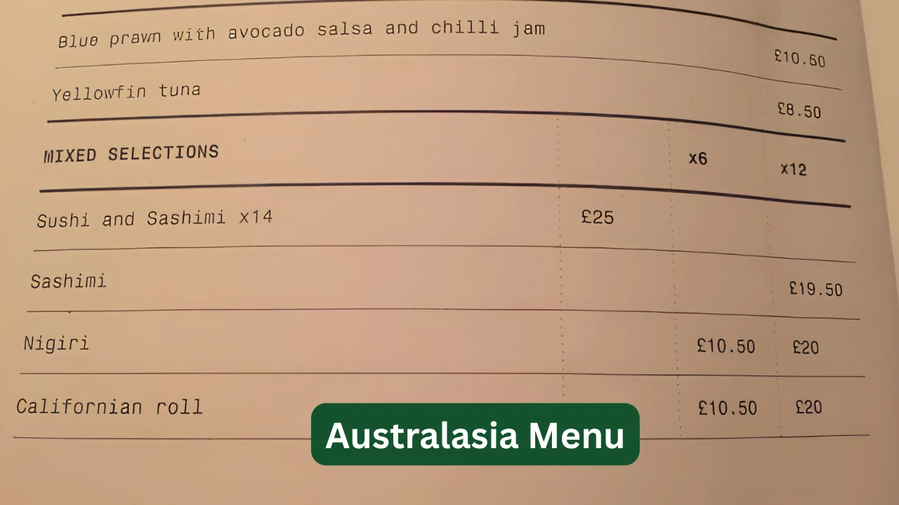 Australasia Menu