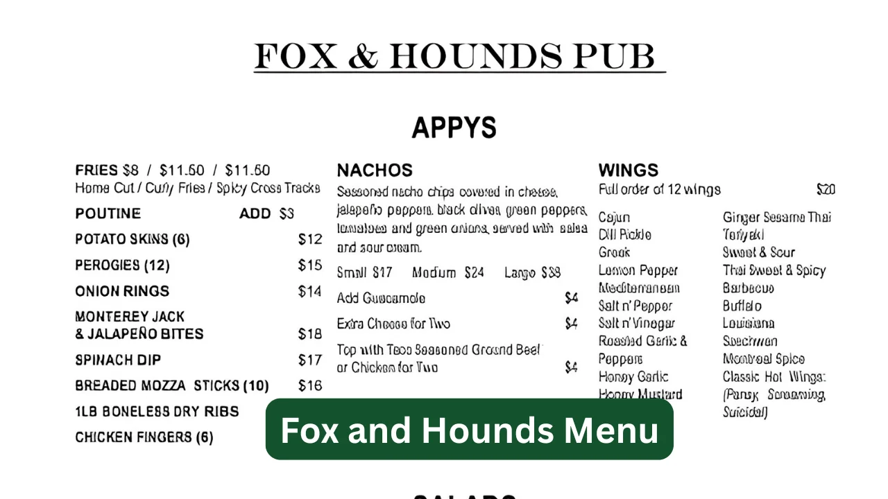 Fox and Hounds Menu