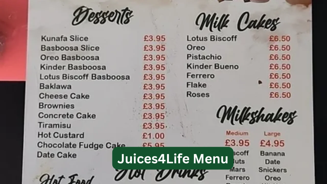 Juices4Life Menu