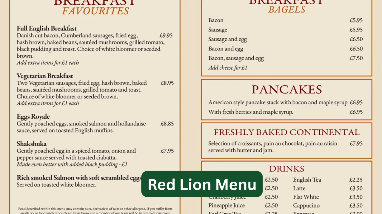 Red Lion Menu