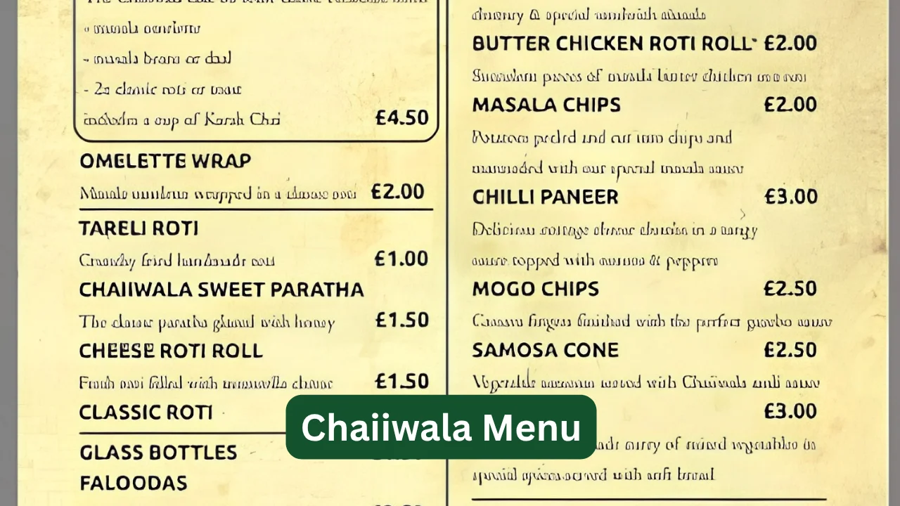 Chaiiwala Menu