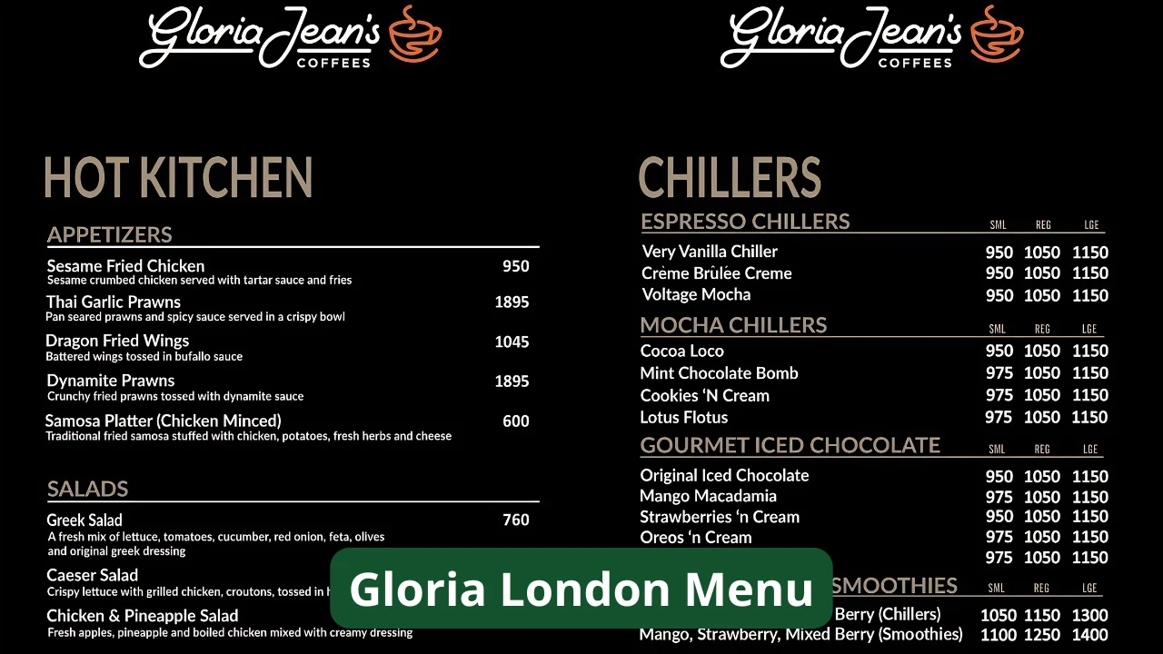 Gloria London Menu