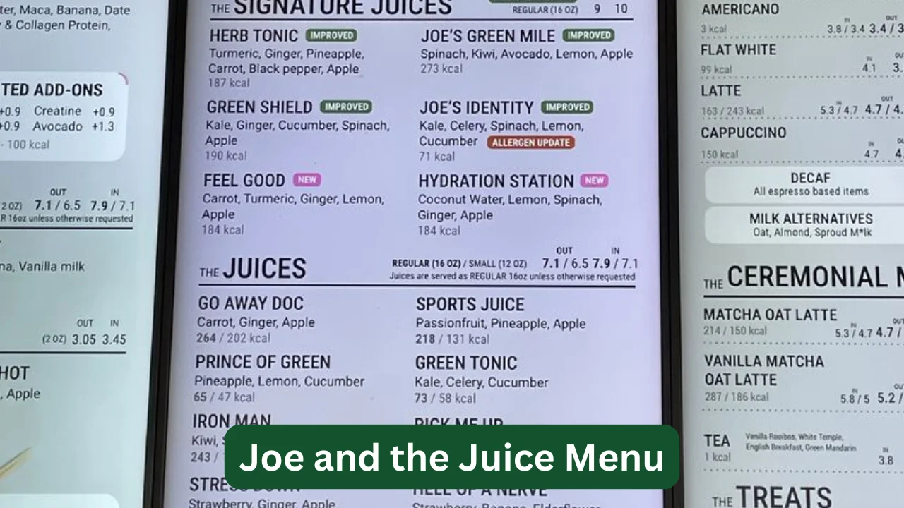 Joe and the Juice Menu