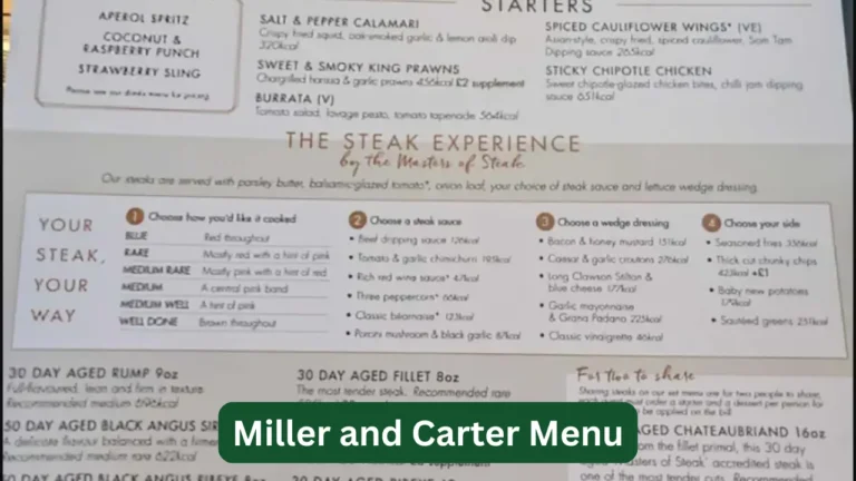 Miller and Carter Menu