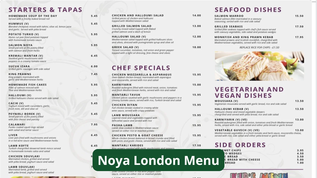Noya London Menu