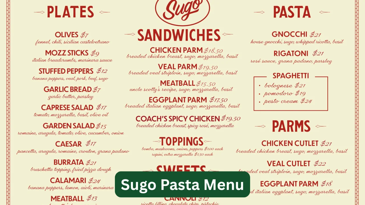 Sugo Pasta Menu