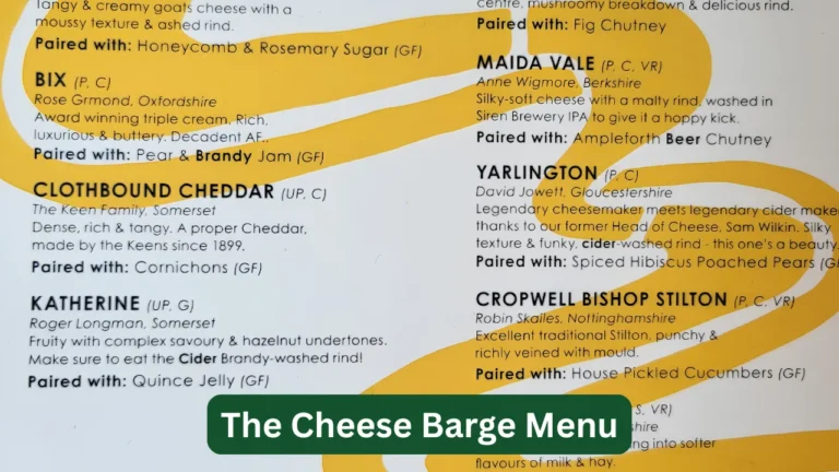 The Cheese Barge Menu