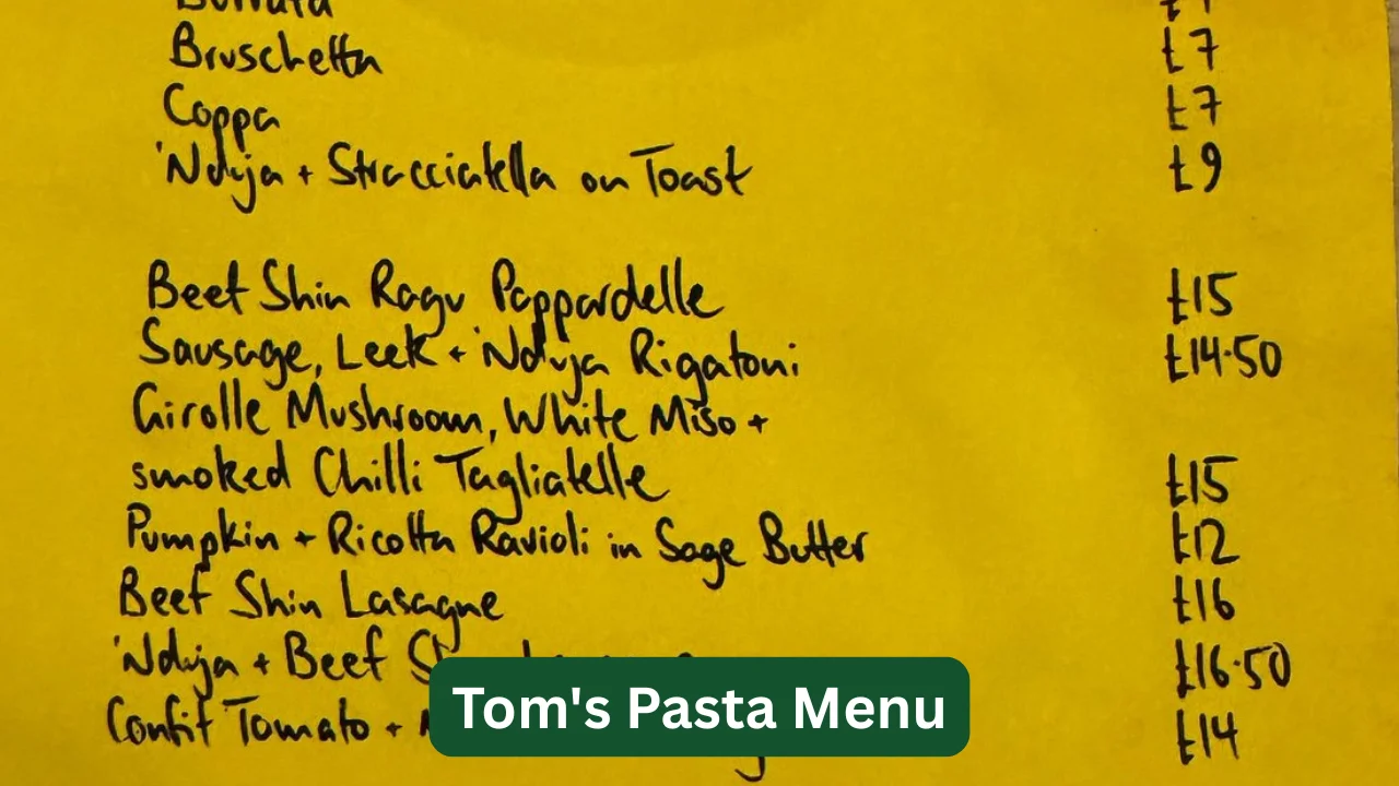 Toms Pasta Menu